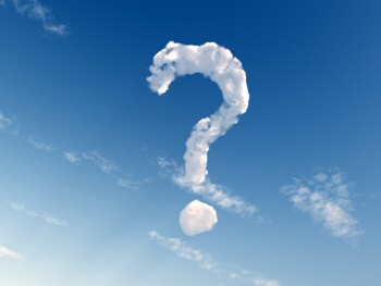 question mark on blue sky - 3d illustration